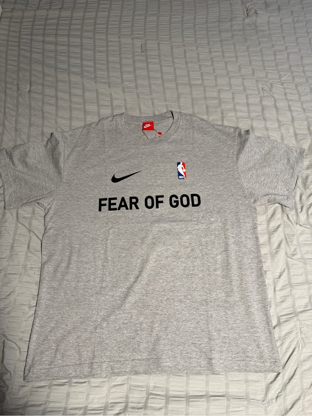 Nike Grey 'Fear of God' Logo Tee with NBA Patch